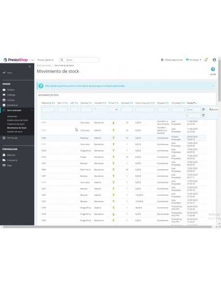 Módulo stock basado en almacenes