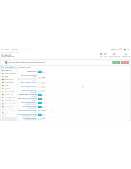 Módulo devoluciones, cambios y cancelaciones