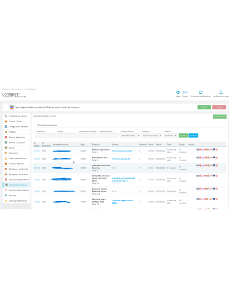 Módulo devoluciones, cambios y cancelaciones