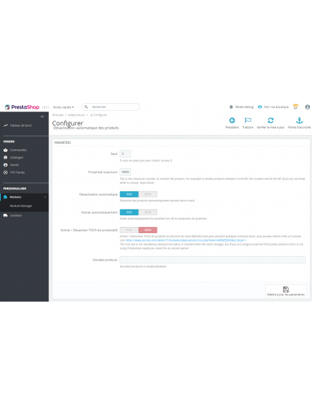 Activer-désactiver un produit lors d'une variation de stock